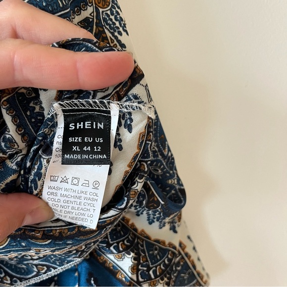 Shein Boho Paisley Print Tie Front Kimono Top XL Bell Sleeve Festival Blouse - Picture 4 of 10